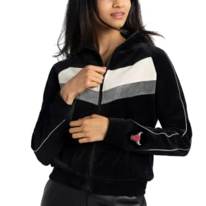 Women's Chicago Bulls Lusso Black Nixie Chevron Color-Block Raglan Full-Zip Track Jacket
