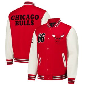 Men's Chicago Bulls G-III Sports by Carl Banks Red Moneyball Wool & Leather Full-Snap Varsity Jacket