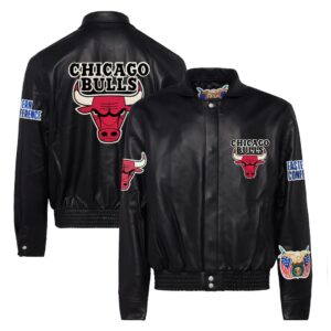 Men's Chicago Bulls Jeff Hamilton Black Leather Full-Snap Jacket