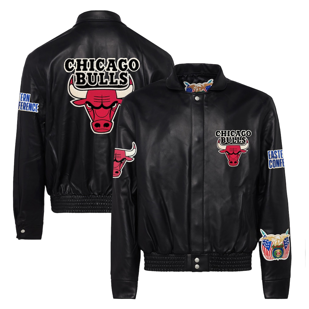 Men's Chicago Bulls Jeff Hamilton Black Leather Full-Snap Jacket