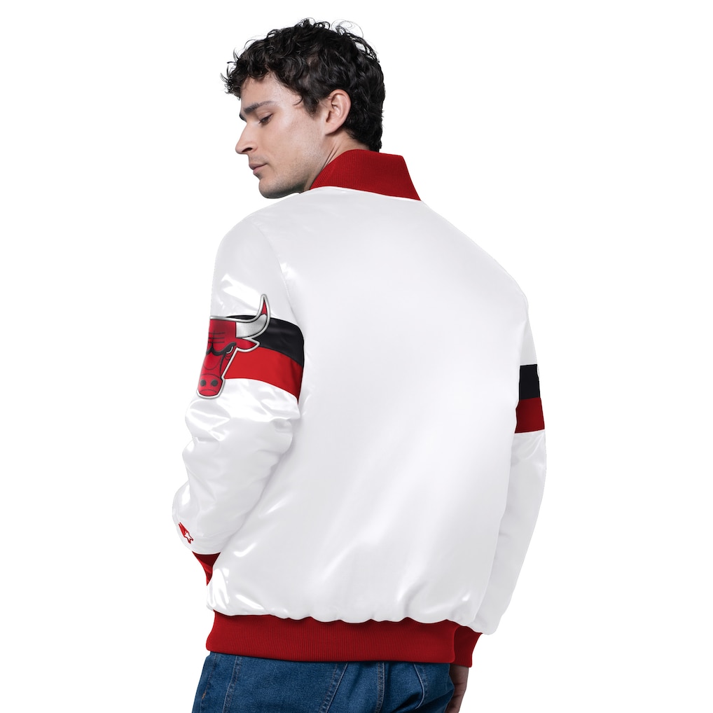 Men's Chicago Bulls Starter White Triple Option Varsity Full-Snap Satin Jacket - Image 2