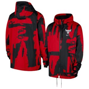 Men's Chicago Bulls Nike Black/Red Courtside Club Premium Woven Full-Zip Hooded Jacket