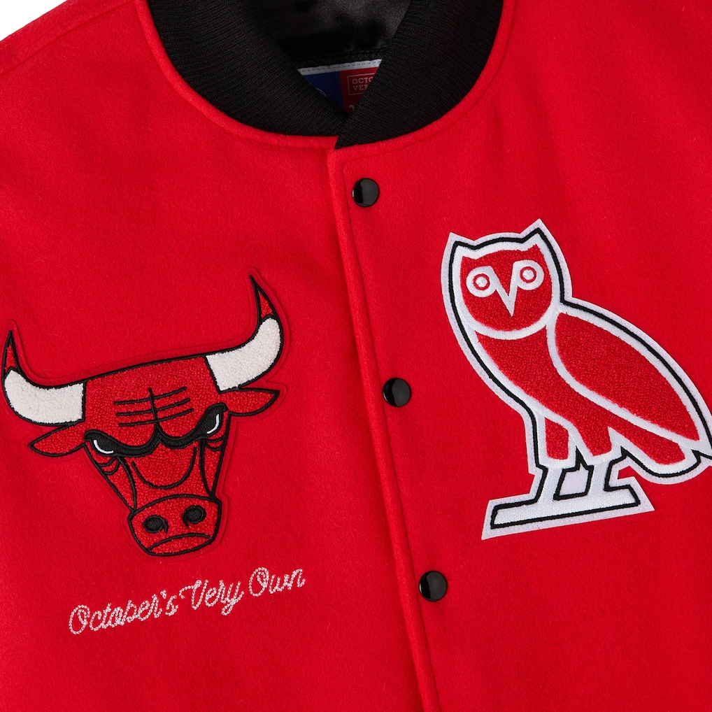 Men's Chicago Bulls OVO x NBA Red Full-Snap Varsity Jacket - Image 3