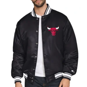 Men's Chicago Bulls Starter Black Triangle Full-Snap Varsity Jacket