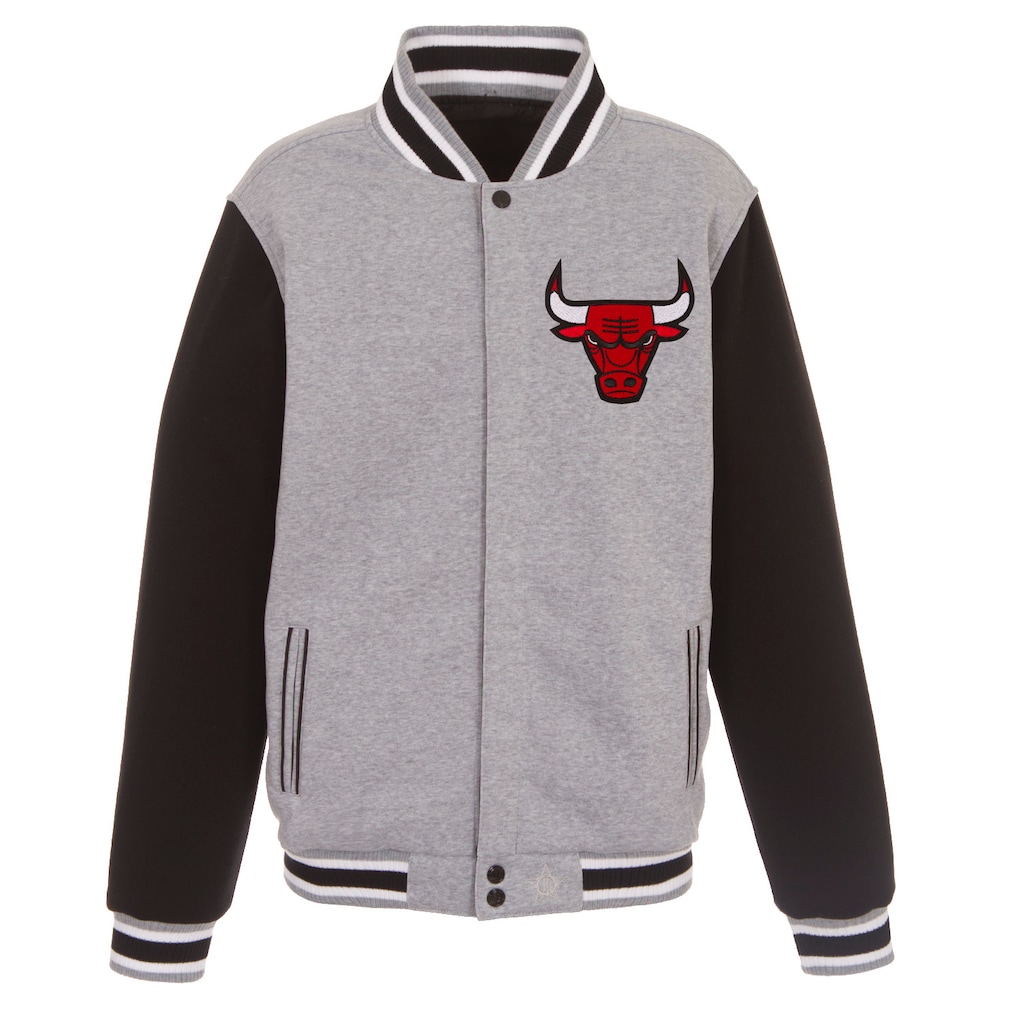 Men's Chicago Bulls JH Design Gray/Black Embroidered Logo Reversible Fleece Full-Snap Jacket - Image 2