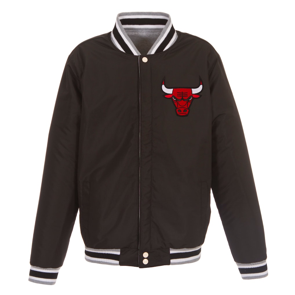 Men's Chicago Bulls JH Design Gray/Black Embroidered Logo Reversible Fleece Full-Snap Jacket - Image 3