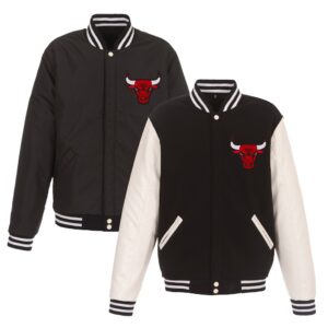 Men's Chicago Bulls JH Design Black/White Reversible Fleece & Faux Leather Full-Snap Jacket