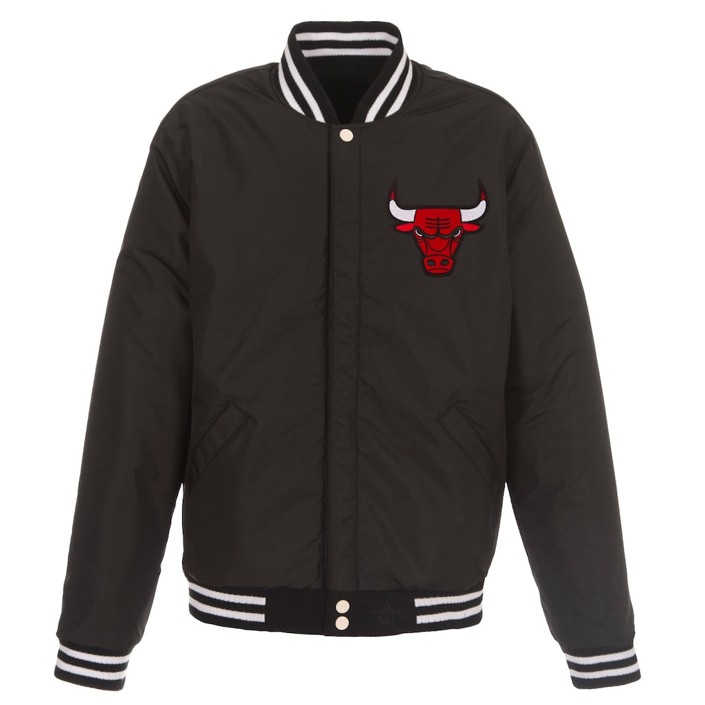 Men's Chicago Bulls JH Design Black/White Reversible Fleece & Faux Leather Full-Snap Jacket - Image 5