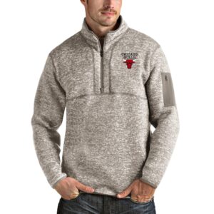 Men's Chicago Bulls Antigua Natural Fortune Quarter-Zip Pullover Jacket
