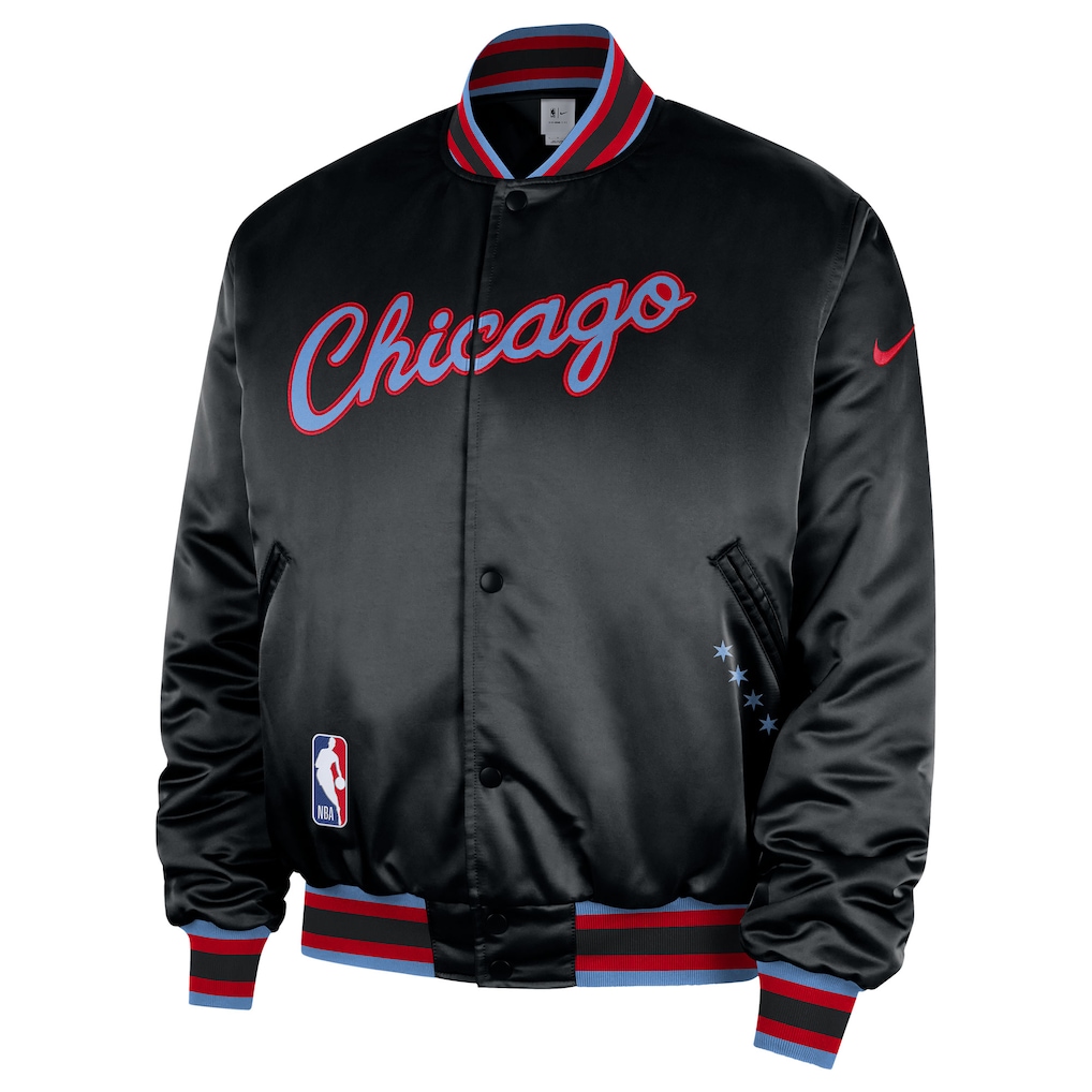 Men's Chicago Bulls Nike Black 2025/26 City Edition Remix Courtside Full-Snap Bomber Jacket - Image 2