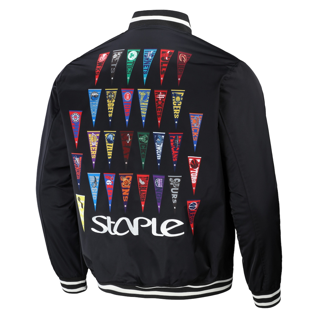 Men's NBA x Staple Black All Teams Pennant Woven Full-Snap Jacket - Image 3