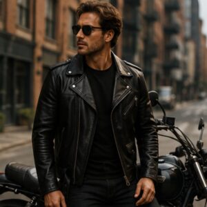 Men’s Black Biker Leather Jacket | Classic Motorcycle Riding Jacket